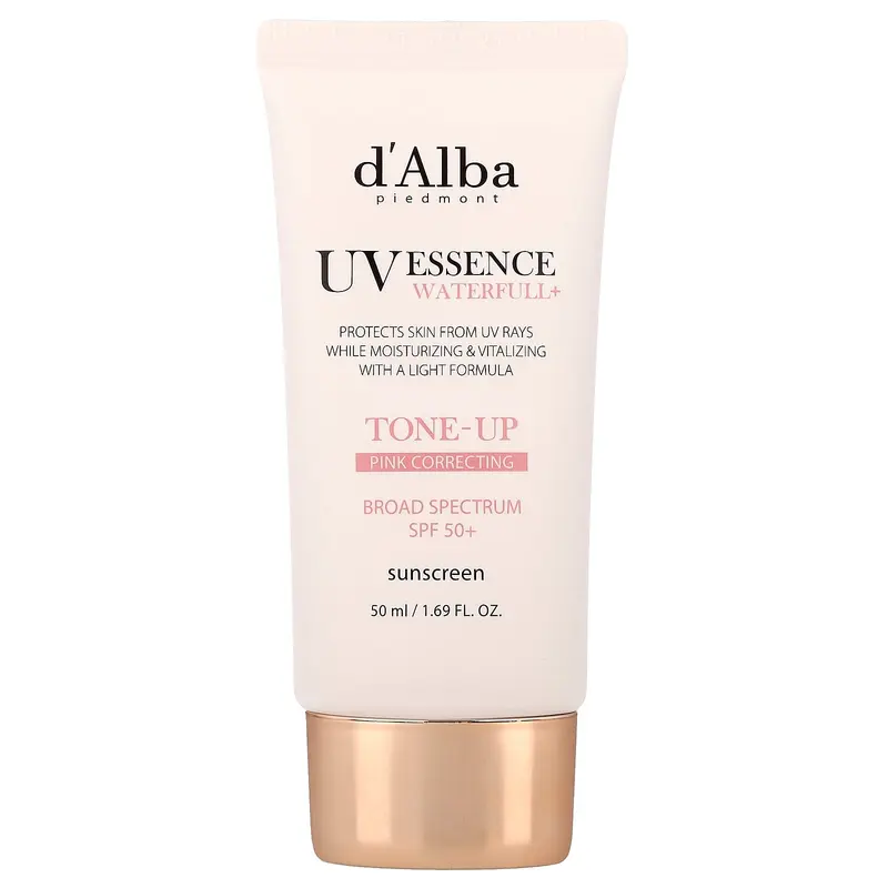 d'Alba UV Essence Waterfull+ Sunscreen, Tone-Up Pink Correcting, SPF 50+, 1.69 fl oz (50 ml) | HSA/FSA Eligible