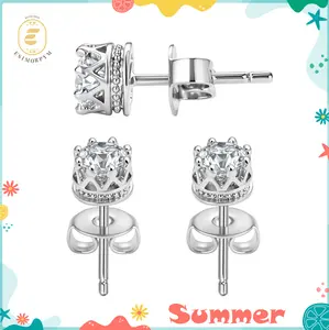 Moissanite Radiant Crown Solitaire Stud Earrings Silver-Plated Jewelry Wedding Engagement Anniversary Valentine's Day Birthday Daily Wear