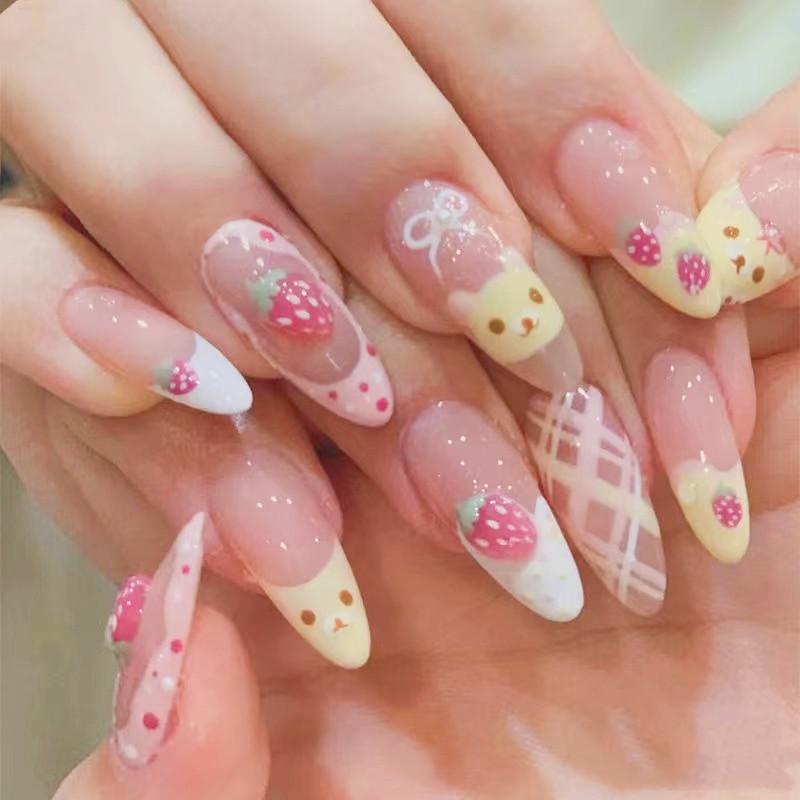 Halloween/Christmas Series - Press on Nails Handmade Reusable Fake Nails For Girls 10PCS Hand Painted Salon Loveful Acrylic 3D Nails for Woman