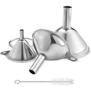 Stainless Steel Funnels, Set of 3-Large & Small, Food Grade Mini Metal Kitchen Funnels for Transferring Essential Oils, Liquid, Fluid, Small Funnels for Filling Bottles & Flask in Cooking
