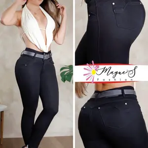 8337-Push Up Colombian Jean High Waist Slim Fit Black Denim Jeans for Women