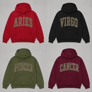[LEAVE A NOTE OR NOT EST] Full 12 Zodiac Leopard Print Hoodie – Minimalist Astrology Sign Pullover with Optional EST Birth Year, Unisex Horoscope Streetwear Gift for Aries, Virgo, Pisces & Cancer Lovers