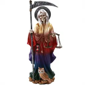 Rainbow Santa Muerte Saint of Holy Death Standing Religious Statue 10 Inch