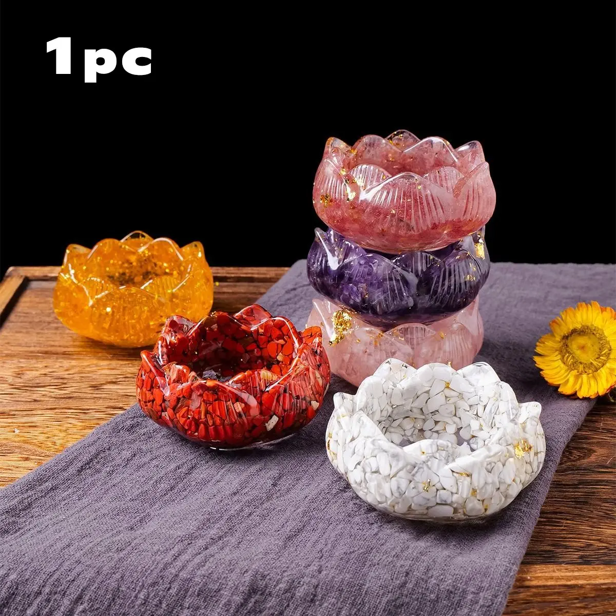 Natural Crystal Dropper Resin Reiki Stone Candle Base for Healing Meditation, Unique Crystal Design Home Decoration with Degaussing Cornucopia, Chakra Healing Crystals