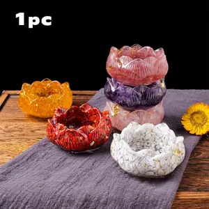 Natural Crystal Dropper Resin Reiki Stone Candle Base for Healing Meditation, Unique Home Decoration with Degaussing Cornucopia, Chakra Healing Crystals