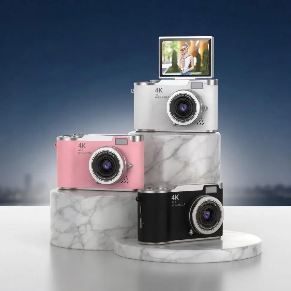 Flip Screen Digital Camera, Retro CCD Camera, 1080P Photo & Video Camera, Compact Point & Shoot Camera with Flash, Portable Pocket Camera for Selfies & Travel