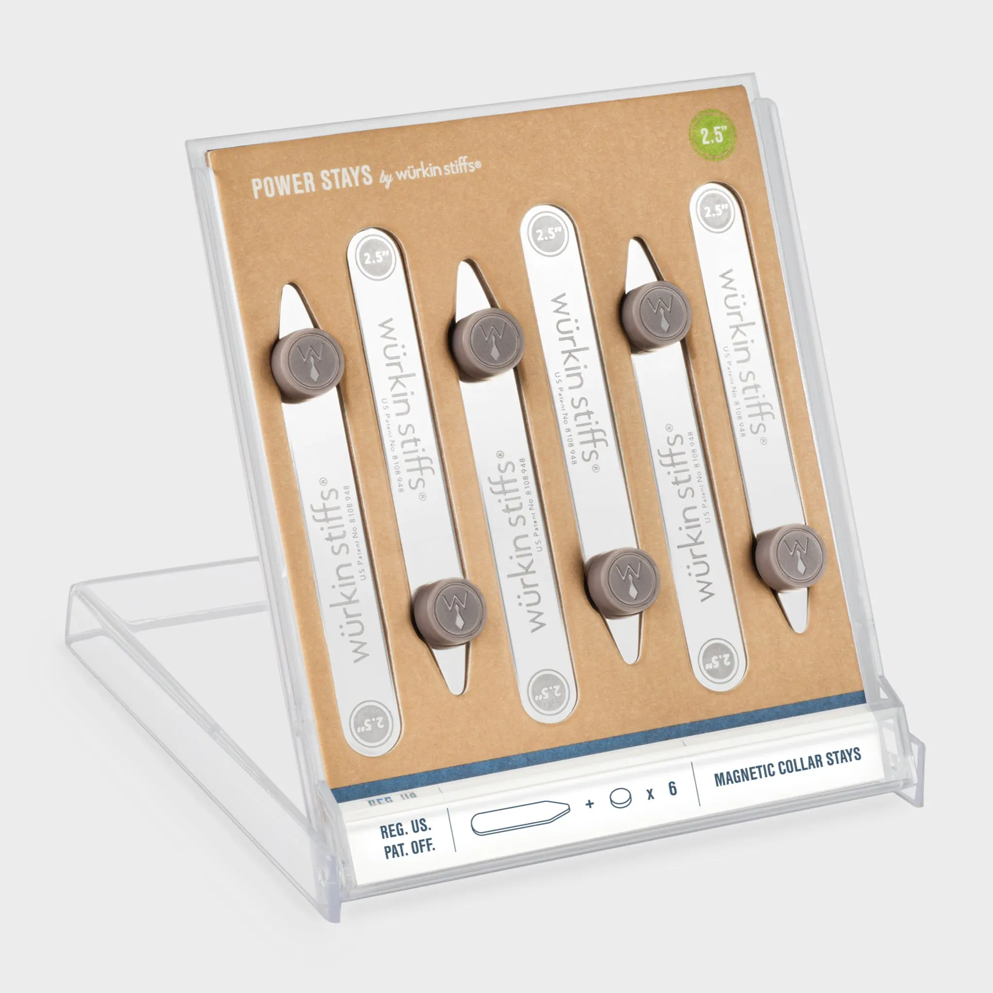 Wurkin Stiffs 3-Pair Magnetic Power Stay 2.5" - Confidence Collared Travel Set with Magnetic Collar Stays & Genuine Leather Wallet for Secure Travel Accessories