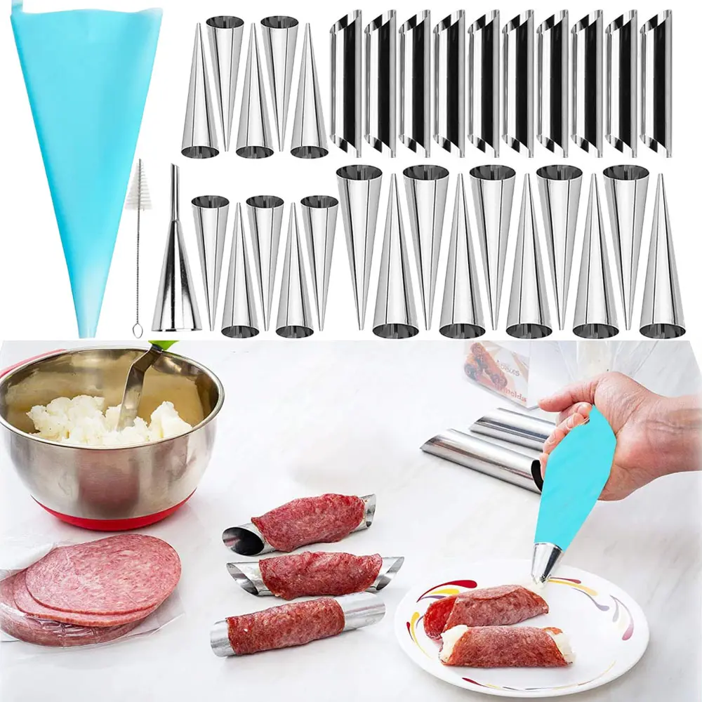 30Pcs Cream Horn Mold, Forms Tubes Kit, Stainless Steel 20pcs Cone Shaped and 10pcs Tubular Shaped Baking Molds for Danish Pastry Lady Lock Form Cream Roll Croissant