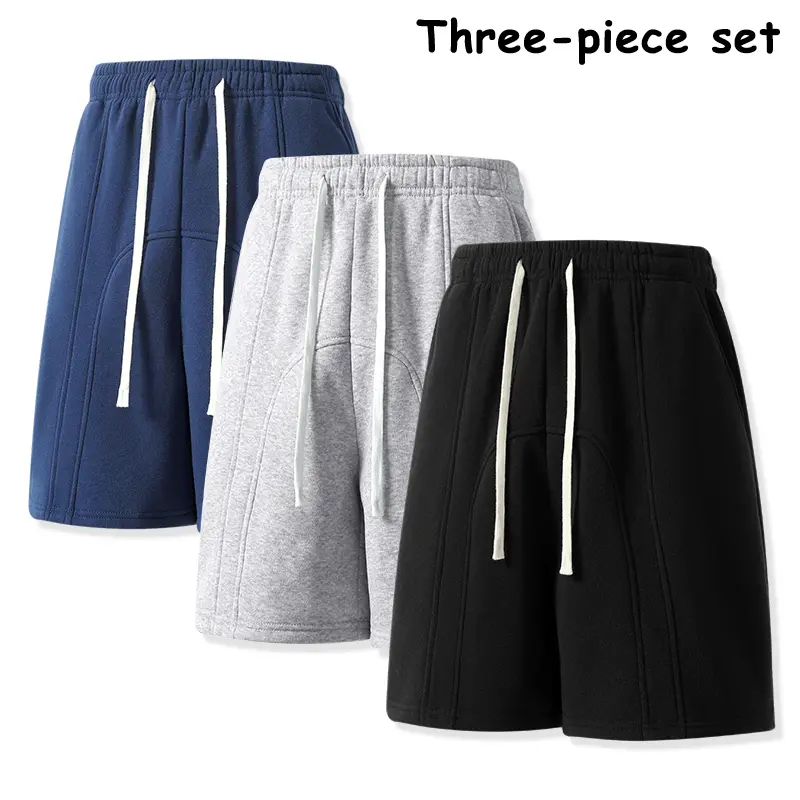 Men’s 3-Pack Solid Athletic Shorts, Vertical Seam Detail, Adjustable Drawstring, Relaxed Fit, Streetwear Lounge Shorts