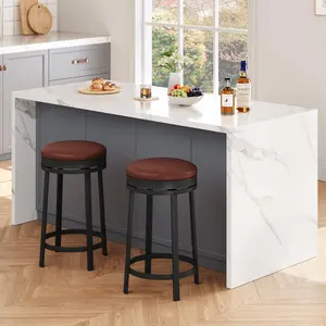 Swivel Bar Stool Set of 2, 24.4" Counter Height Bar Stool with Upholstered PU Leather Cushion, Round Backless Kitchen Barstool with Metal Frame for Kitchen Home Bar, Black