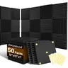 Focusound 12-Groove Noise Reduction Foam Panels (1"x12"x12", 50x12" Boxed Pack), 300PCS Double-Sided Adhesive Tape Included, Gaming Accessories for Gamers, Sound Optimizer for Studio Walls, Room Decor