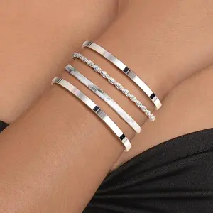 Milacolato Women's Chunky Silver Bracelets - Non-Tarnish Stackable Cuff Bangle, Layered Link Chain Design for Daily Female Fashion Accessories