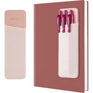 Epessa Stick-On Pen Holder for Notebook, Adhesive Pencil Sleeve Pouch for Hardcover Journals, Planners, Notebooks, Reusable Pen Pocket Organizer Easy to Remove (Pink)