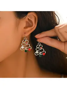 Fashion Christmas Geometric Twisted Tree Rhinestone Earrings, Daily Jewelry for Women, Unique Style Holiday Accessories