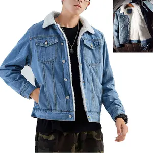 Men Premium Sherpa Fleece Jacket Winter Trucker Cowboy Jean Jacket Casual Warm Coats With Pockets Long Sleeves