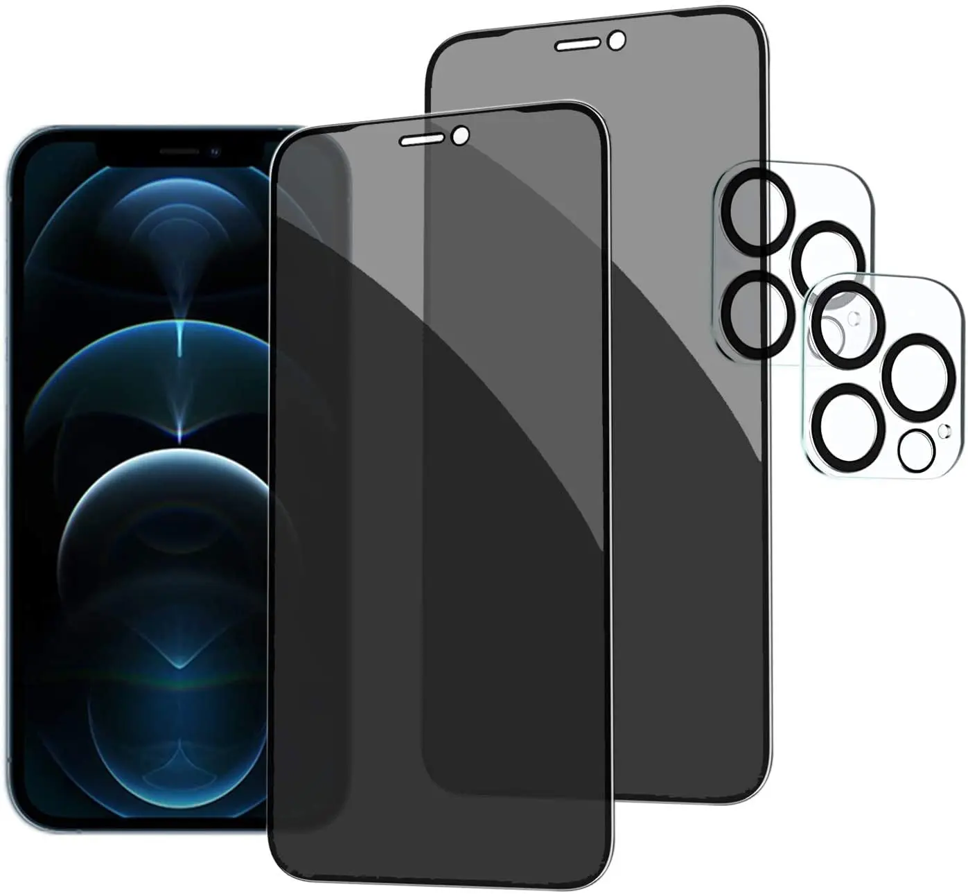 [2+2 Pack] iPhone 17/16/15/14/13/12/11 Pro Max Privacy Screen & Camera Lens Protectors, Mobile Phone Accessories, 9H Tempered Glass Full-Coverage Anti-Spy Protection, Shockproof Edge Upgrade, Easy Bubble-Free Installation, Iphone11