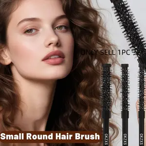 3piece Small Round Nylon Bristle Hair Brush for Short Hair - Barrel Hair Brush for Blow Drying, Aluminum Thermal Round Brush for Bobs, Bangs, Lobs, Roots, Curling, Pixie Cuts, Straight Hair - Black