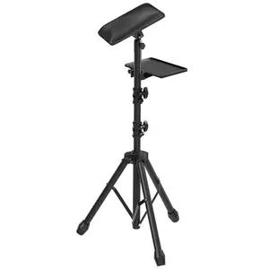 Tattoo Armrest Stand Tripod with Tray - Foldable Tattoo Arm Leg Rest Stand Adjustable Height and Tilt Black Leather Pad Professional Heavy Equipment for Tattoo Studio Cosmetics Color