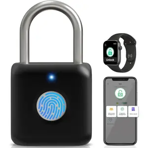 Fingerprint Padlock, Smart Padlock, Locker Lock, Combination Lock, Fingerprint Lock with APP Unlock, USB Rechargeable, Suitable for Gym Locker, Door, Locker(Black)