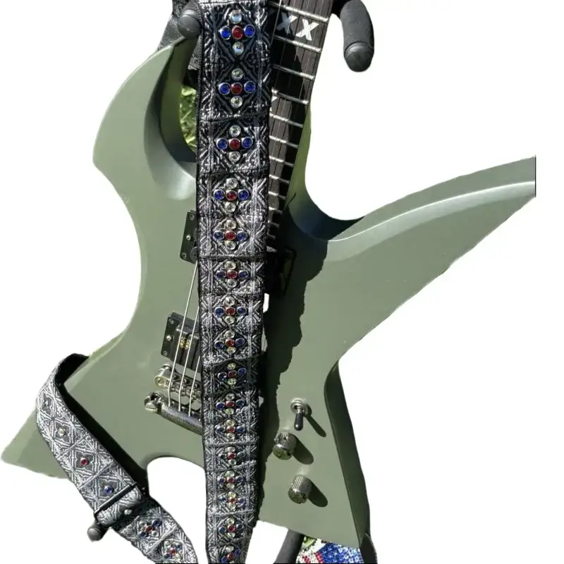 C.B.A Handmade Patriotic Design 4th of July Guitar Strap - Ergonomically Designed, High-Sparkle Austrian Crystals, Custom, Protection, Parade/Backyard BBQ Use, Perfect Gift for Music Enthusiasts