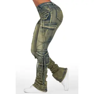 Rakesha Tinted Dark Wash Cargo Super Stacked Jean