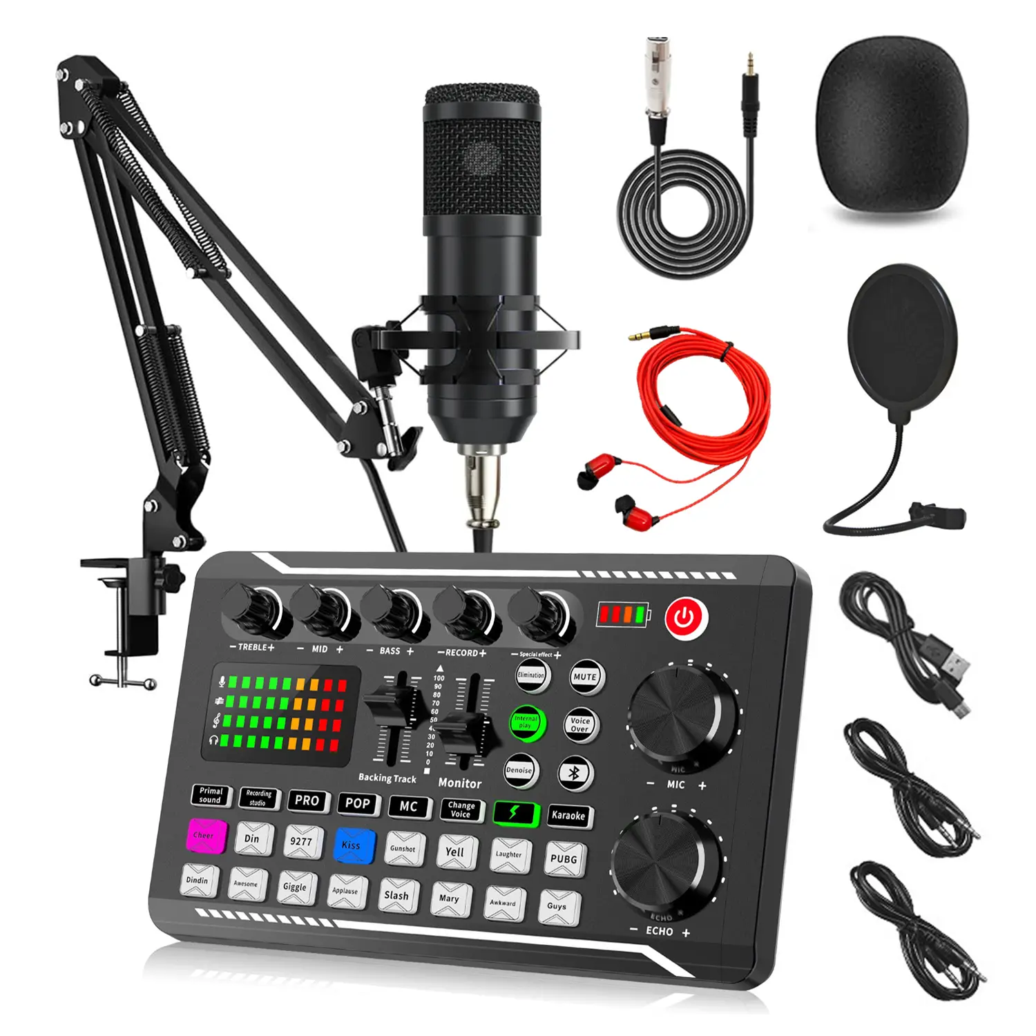 F998 Live Sound Card Podcast Equipment Bundle,Smartphone   Wireless Bluetooth Audio mixer Live Sound Card Live broadcast equipment,With BM800 Microphone set Recording,Broadcasting Youtube Gaming Twitch Live Streaming Gaming Pc Digital Sound Card Box Black