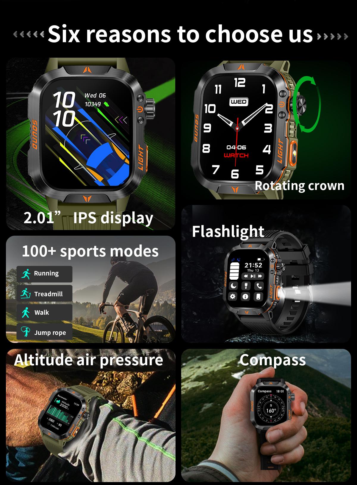 LOOXLK 2026 Outdoor-Style Smartwatch with 2.01-inch IPS Screen LED Lighting Wireless Call Sports Modes Calorie Tracker Compass Weather Alerts Men's Gift Fitness Tracker Applicable to iPhones and Android devices Wearable LOOXLK 2026 Outdoor-Style Smartwatch with 2.01-inch IPS Screen LED Lighting Wireless Call Sports Modes Calorie Tracker Compass Weather Alerts Men's Gift Fitness Tracker Applicable to iPhones and Android devices Wearable