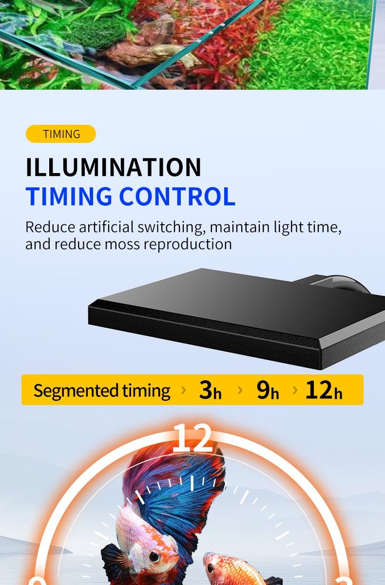 LED Aquarium Clip-On Light for Plants - Full Spectrum, Memory Function, DIY Mode, Adjustable Timer & Brightness, Timer Set & Forget, IP68 Waterproof, Low-Heat LEDs, Energy Saving Device for Freshwater & Saltwater Tanks