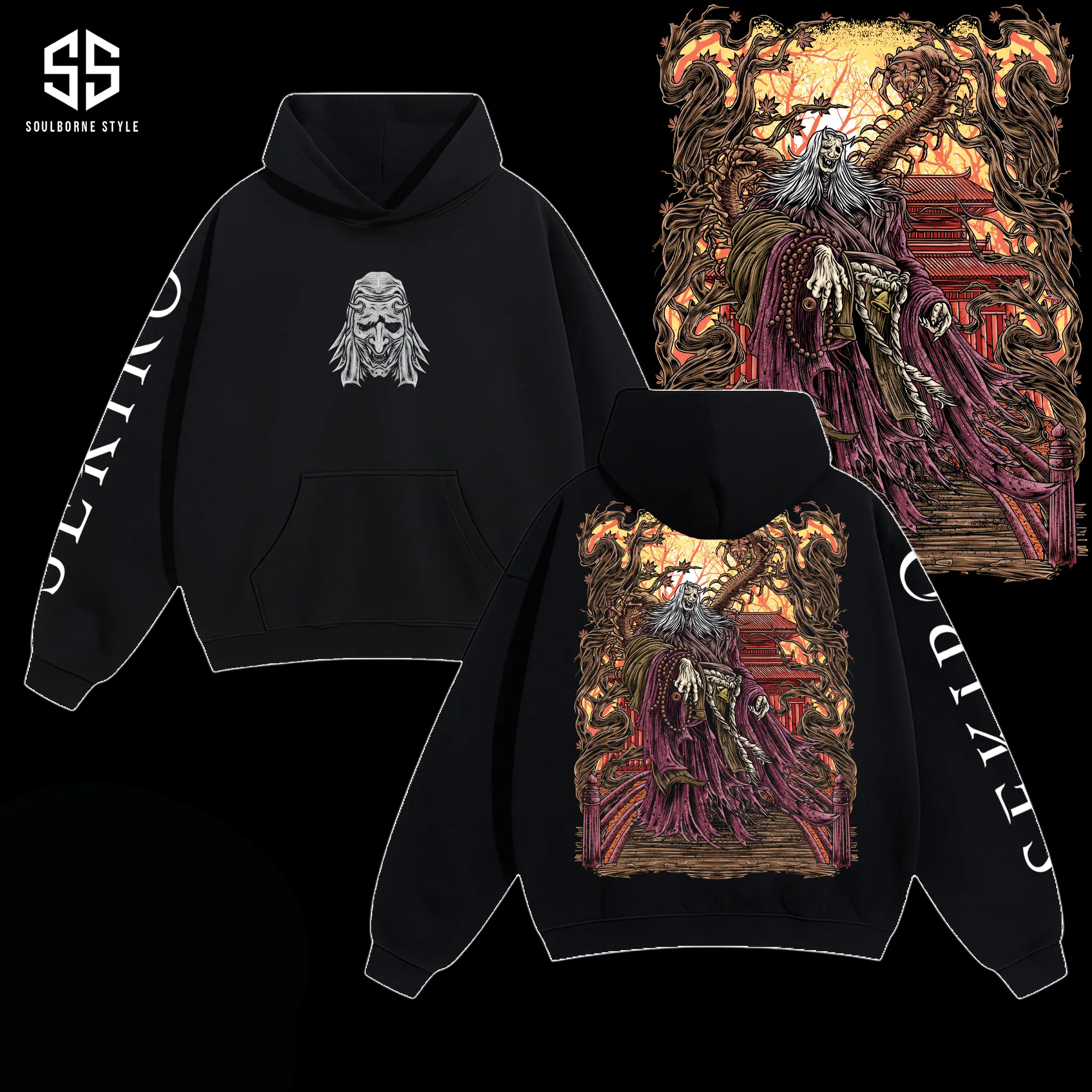 [Soulsborne Style] Vintage Grim Style Corrupted Monk - Sekiro: Shadows Die Twice Unisex Hoodie, Soulsborne Gaming Apparel, Game Shirt, Video Game Clothes, Boy Merch, Gift For Him, Gift For Her, Soulslike Streetwear