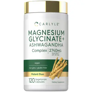 Carlyle Magnesium Glycinate with Ashwagandha | 2,740mg Complex | 120 Vegetarian Capsules | Potent Duo | Non-GMO and Gluten Free Supplement