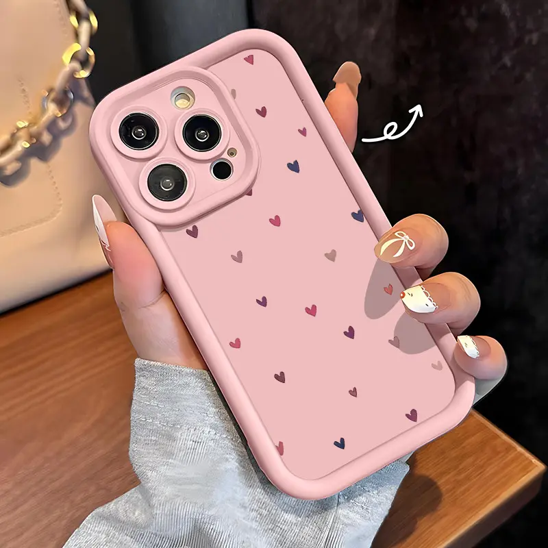Minimalist Powder Color Small Love Heart Protective Phone Case - Casing with 2D Printing, TPU Lens Protection, Durable Soft Cover for iPhone 17 Pro Max,16,16e,15,14 Plus,13,12 Mini,11,Air,X,XS - Casual Accessory Gift, With Protector