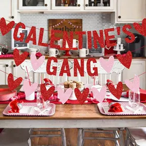 Valentine's Day Galentine's Party Decoration Banner, Flashy Pull Flower Design, Perfect for Valentine's Day Celebrations & Friend Gatherings, Wall Decor Banner