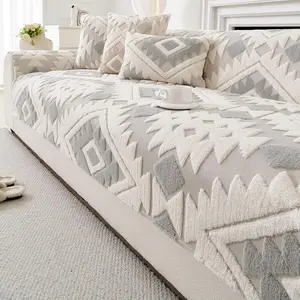 Boho Plush Couch Covers for Sofa Washable, Fuzzy Soft Couch Cover for Sectional Sofa, Non Slip Jacquard Sofa Cover Furniture Protector for Kids, Pets (Light Grey,36"x63")