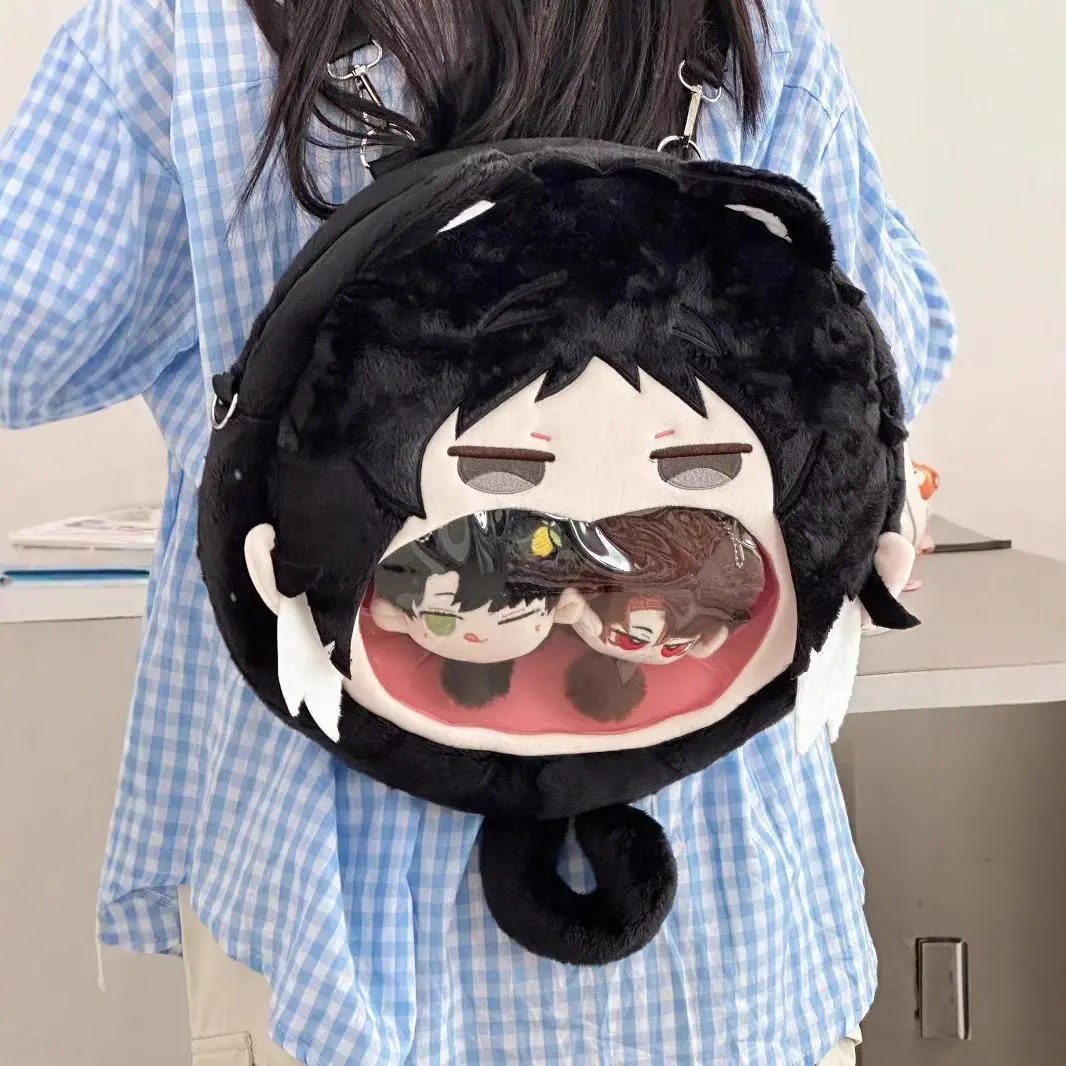 Japanese Anime Cartoon Plush Crossbody Backpack, Kawaii 2D Manga Style Stuffed School Bag