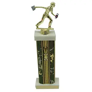 BuyAwardsandTrophies Male Column Cornhole Drinking Trophy - Plastic Trophy with Base, Awards and Trophies for Sports Competition, Prizes for Adults and Kids White/Gold, 12"/13"/14"