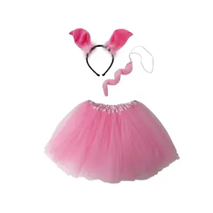 Pink Pig Costume Set for Adults & Plus Size – Tutu Skirt, Tail & Ears Headband – Cute Farm Animal Outfit for Halloween & Cosplay