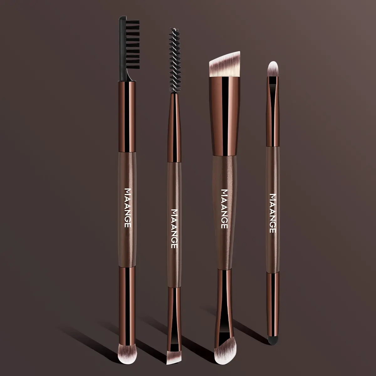 MAANGE 4pcs Double-ended Makeup Brush Set, Makeup Brushes Kits, Face Makeup Brushes, Cosmetic Brush, Detail Brush & Lip Brush, Eyebrow Brush & Blending Brush, Foundation Brush & Eyeliner Brush, At Home Or On-The-Go, Makeup Brush Kit