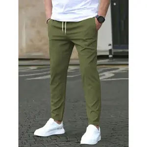 Men's Solid Color Drawstring Waist Pants, Regular Fit Casual Comfy Pocket Trousers for Spring & Fall, Men's Bottoms for Daily Wear, Casual Sports Trousers