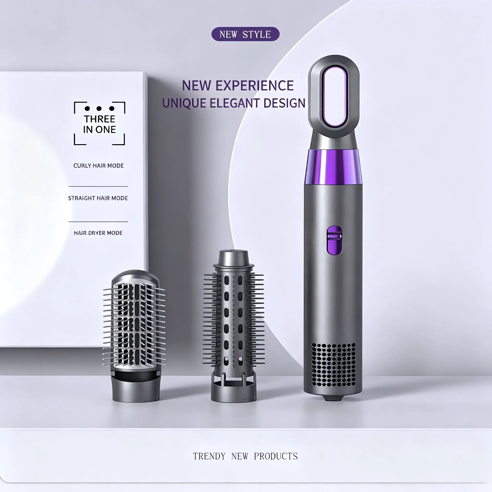 3-in-1 Hot Air Styler - Negative Ion Smoothing Dryer, Auto-Wrap Curling Iron, Straightening Brush for Instant Volume & Shine, Ideal for Gifting