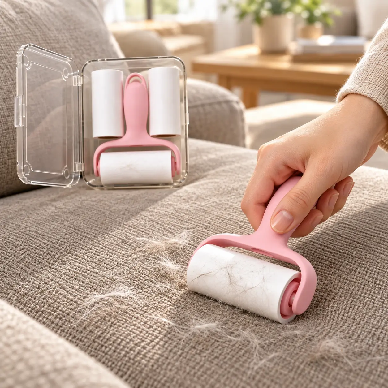 Mini Lint Roller with 2 Refill Rolls, Portable Pet Hair Remover Roller with Storage Case, Travel Size Sticky Lint Remover for Clothes, Furniture, Sofa, Car Seats, Home & Office