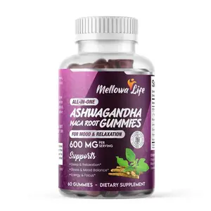 Mellowa Life All-in-1 Ashwagandha Maca Root Gummies, 600mg | 60ct Vegan Gummies with L-Theanine, Magnesium & D3 | for Mood, Relaxation & Calm
