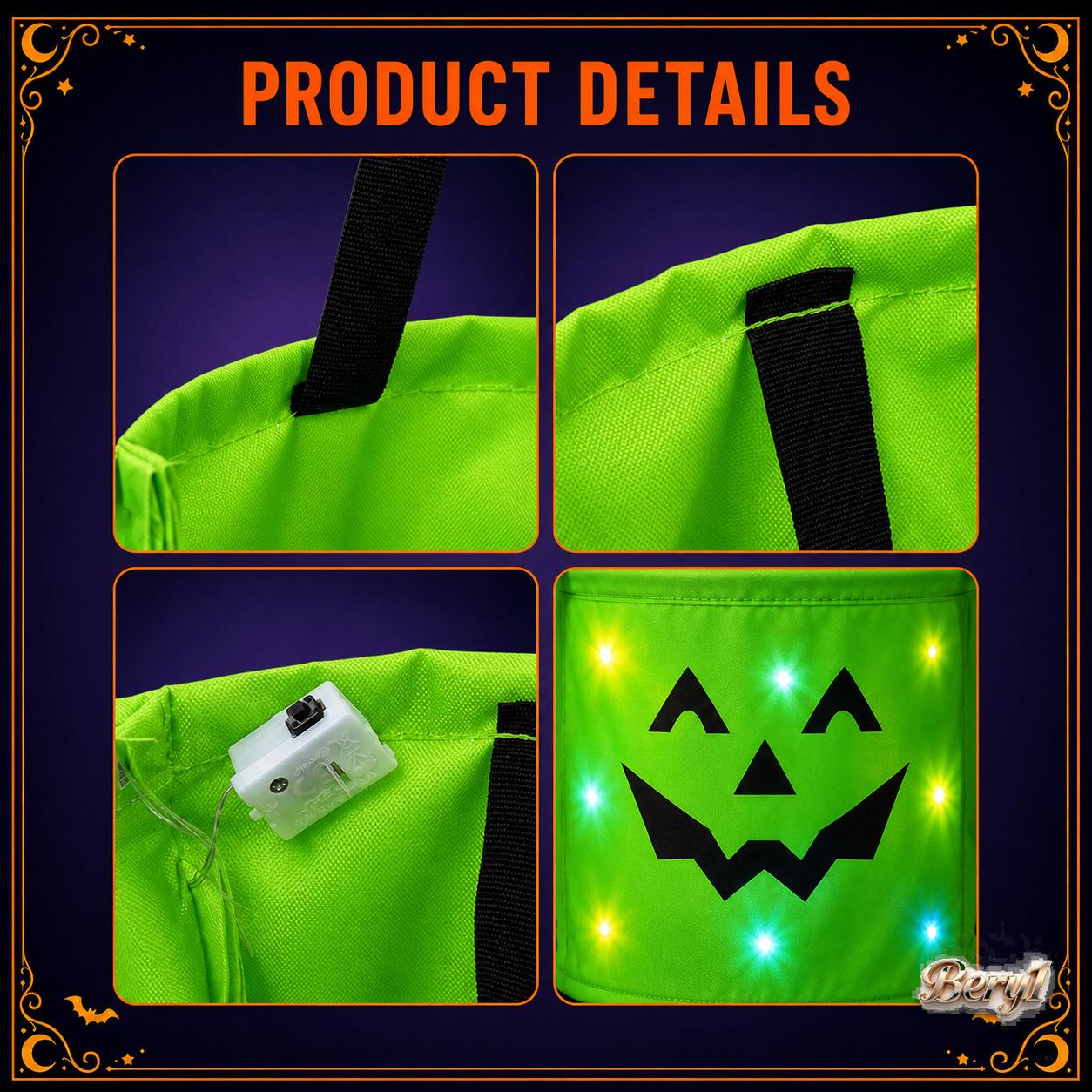 3/4 Pcs Light Up Halloween Candy Buckets with LED Lights, Non-Woven Trick or Treat Bags, Reusable Pumpkin Tote Gift Bags for Kids Adults, Glowing Candy Bags for Home Garden Lawn Decor,bery1--Halloween Birthday Christmas Party Favor Supplies.