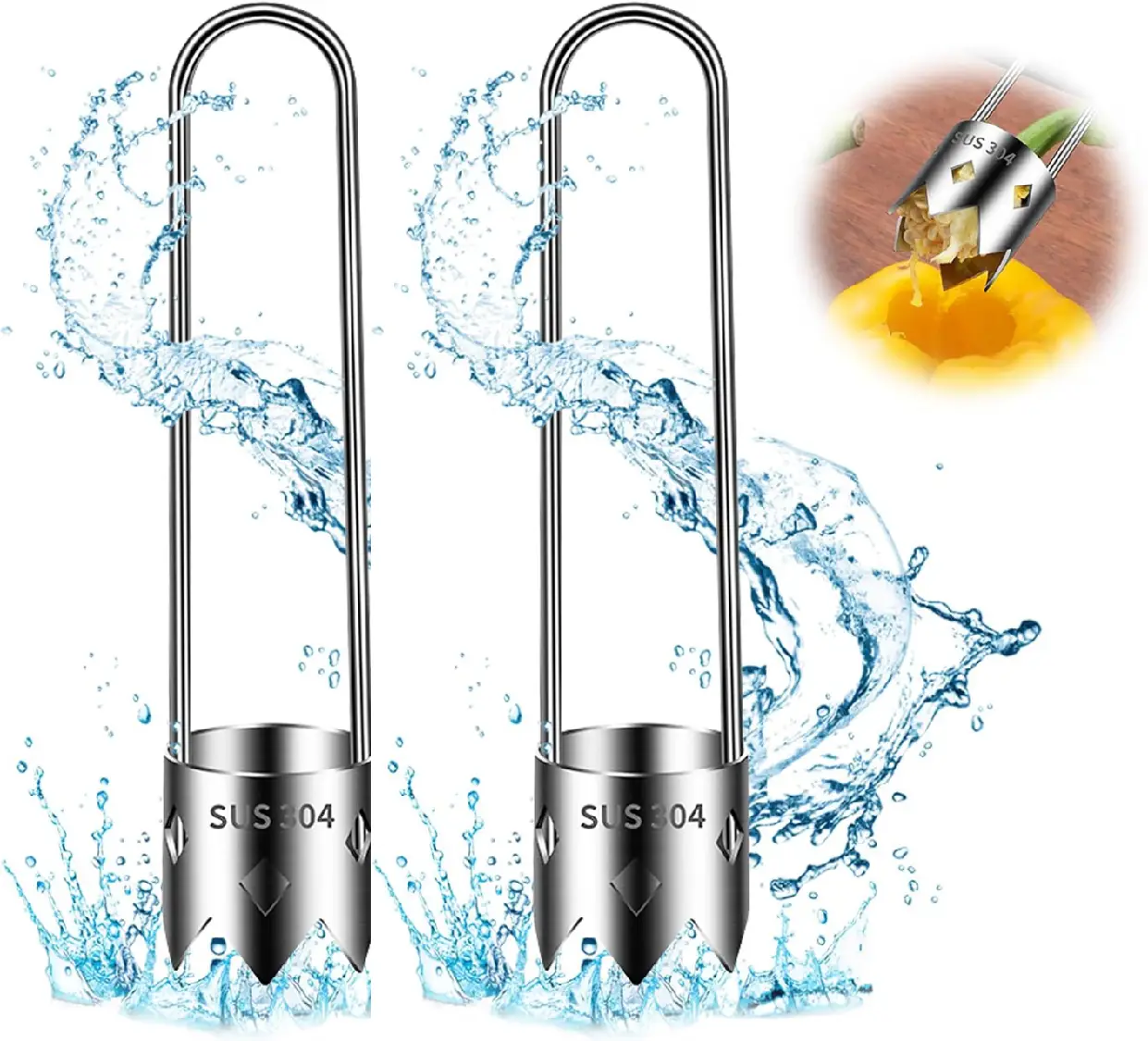 2 Pcs Fruit and Vegetable Corer Tool, Red Bell Pepper Seed Corer, Stainless Steel Fruite Corer, Universal Core Remover with Ergonomic Handle, for Vege