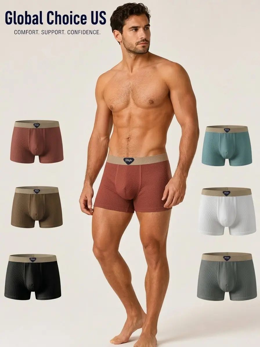 Men's Stretch Waffle Knit Boxer Briefs 6-Pack Set - Soft Stretch Fabric, Quick-Dry, Elastic Nylon Menswear, Breathable Briefs for Casual Sports, XXL Men's Sports Underwear, Houndstooth