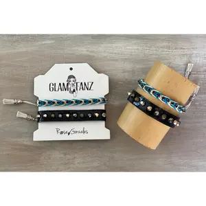 Game Day: Turquoise, Black & White - Macrame String Bracelet Set