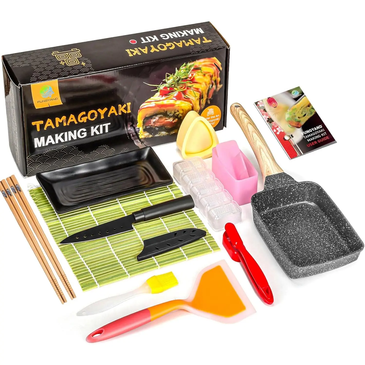 12-in-1 Tamagoyaki Pan Set - 5x7 Inches Japanese Omelette Pan with Spatula, Bamboo Mat, Knife, Sushi Accessories | Deluxe Home Cookware, Festive Party Gift, 12-In-1 Set, Deluxe Cookware
