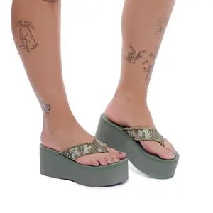 HeavenSent VIP Platform Flipflops | Canvas Strap Durable Platform Wedge Flipflop Sandals In Camo Or Zebra With Grommets + Studs