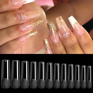 240PCS Clear Long Square Nail Tips Half Matte Full Cover with 12 Sizes for Nails Professional Salon for Home DIY Gel Extension Nailcare Acrylics
