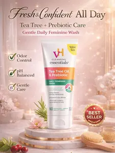 Daily Feminine Wash - 10 Fl Oz - Odor Eliminating Vaginal Wash with Tea Tree Oil, Prebiotics and Cranberry, gentle cleanser + pH balancing