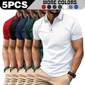 New 3-piece set of 5-piece summer European and American style Eurocode POLO shirt fashion men's POLO shirt classic lapel short sleeve T-shirt breathable skin-friendly comfortable shirt men.